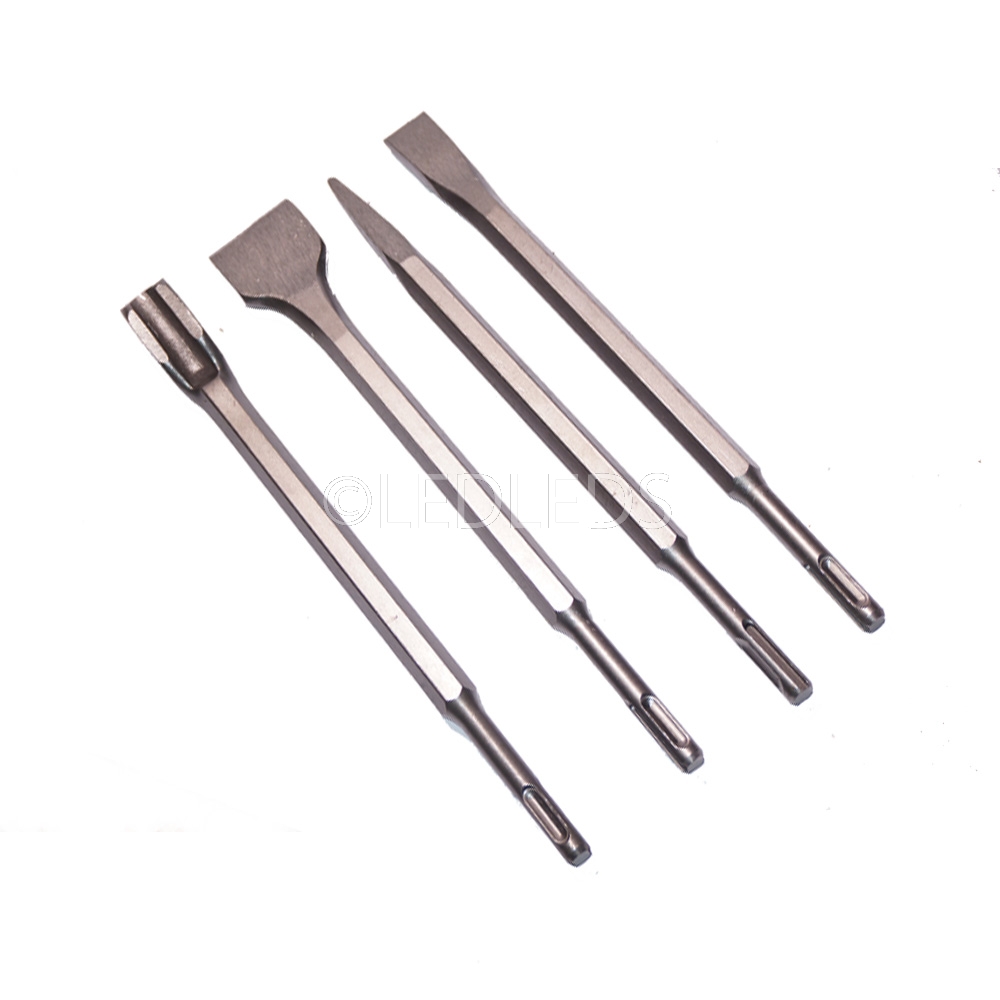 KIT 4 PEZZI PUNTE SGORBIE SCALPELLI TRAPANO  SCALPELLO ATTACCO SDS PLUS 250mm