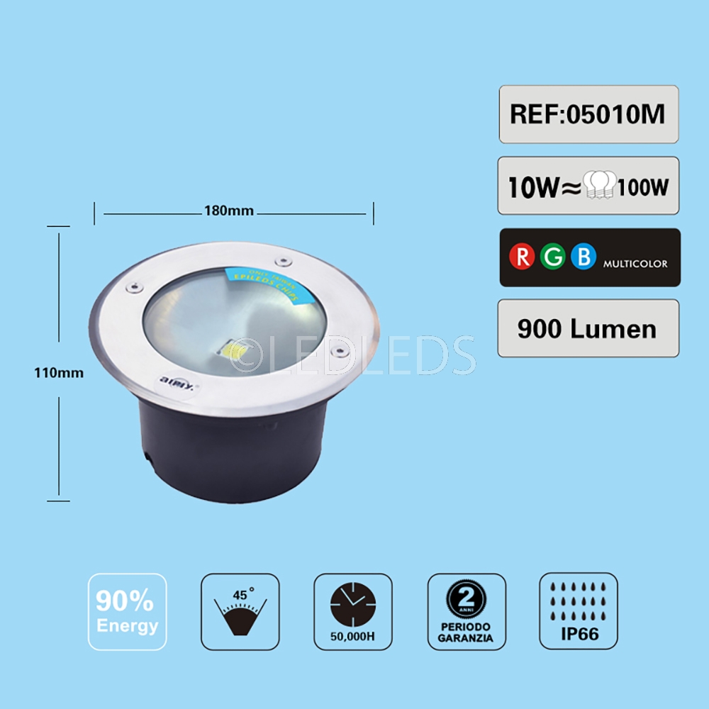 FARETTO SEGNAPASSO CALPESTABILE LED COB 10W RESA 100W IP67 LED COB RGB