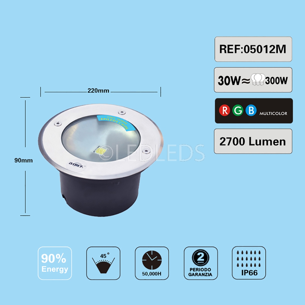 FARETTO SEGNAPASSO CALPESTABILE LED COB 30W RESA 300W IP67 LED COB LUCE RGB