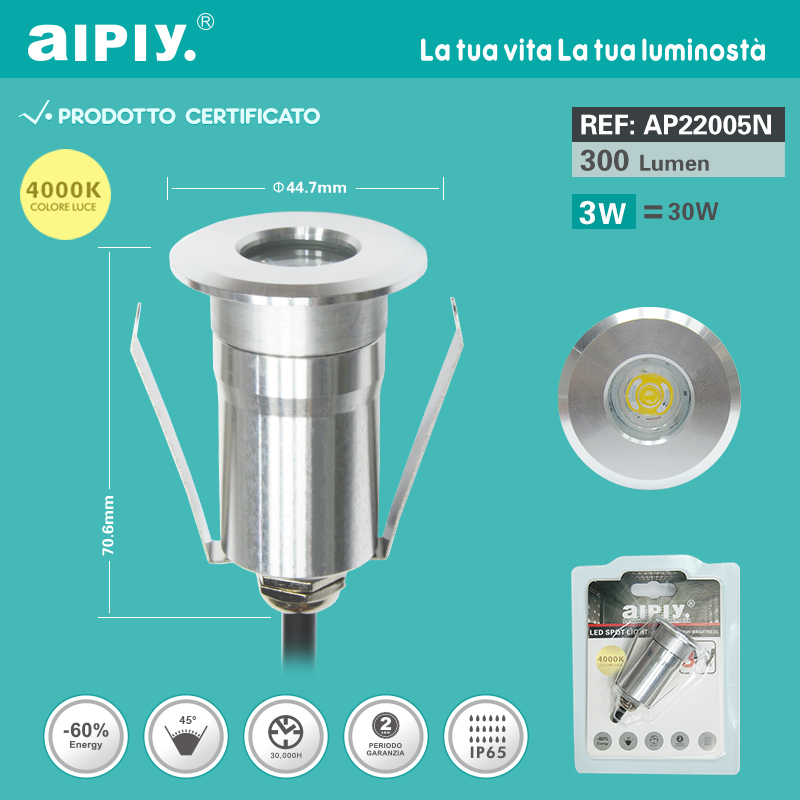 FARETTO INCASSO IP66 LUCE NATURALE LED 3W SEGNAPASSO CALPESTABILE ESTERNO INTERN