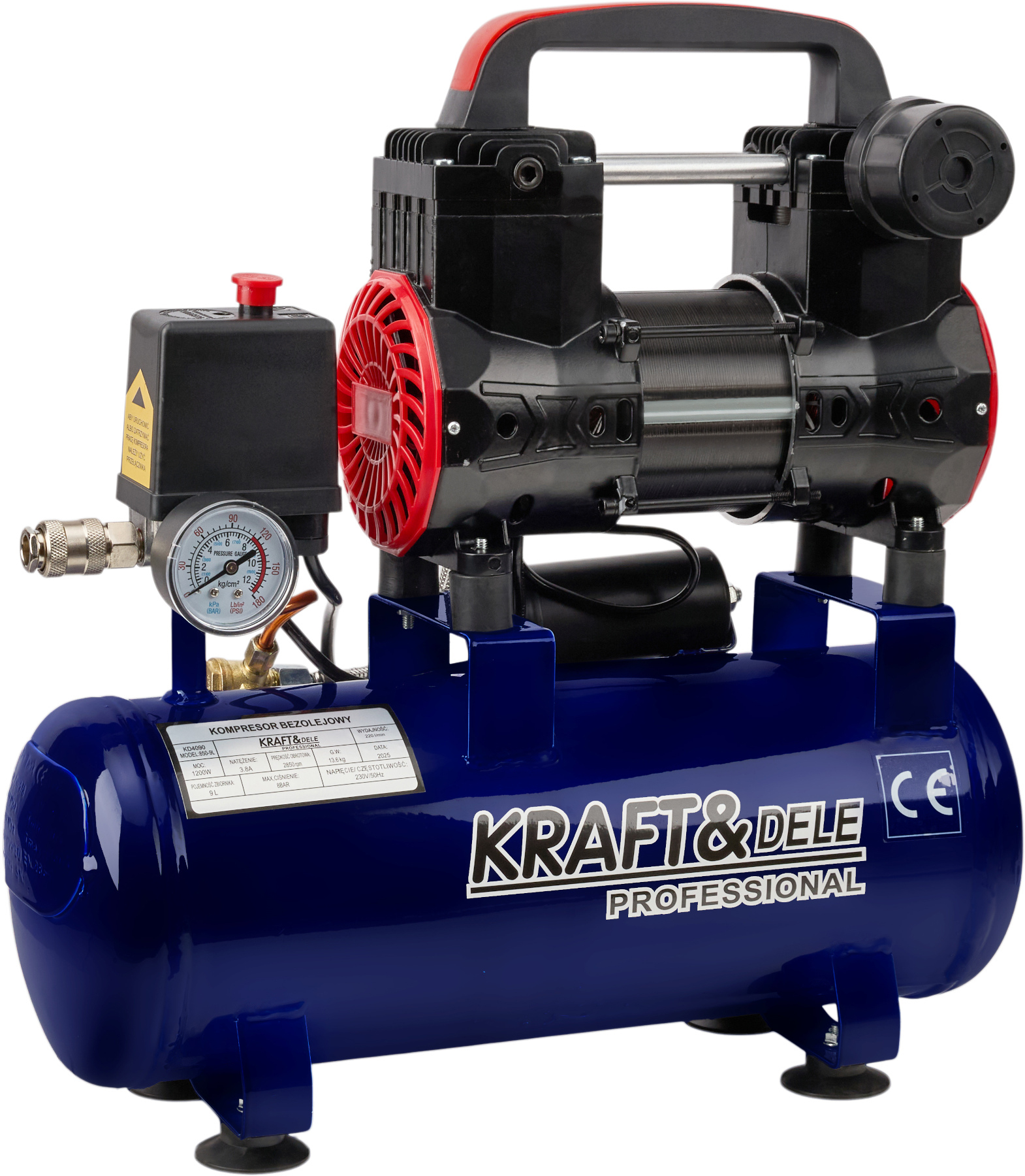 Compressore Aria Portatile a Secco 1200W Serbatoio 9L Velocita 2800RPM 220 lmin
