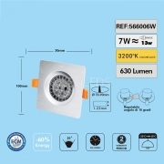 LAMPADA FARETTO DA INCASSO LENTE 7W LED QUADRATO ORIENTABILE LUCE CALDA 3200K