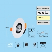 FARETTO BIANCO DA INCASSO LENTE 7W LED ROTONDO ORIENTABILE LUCE NATURALE 4000K