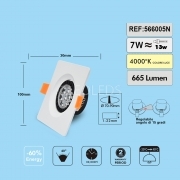 FARETTO BIANCO DA INCASSO LENTE 7W LED QUADRATO ORIENTABILE LUCE NATURALE 4000K