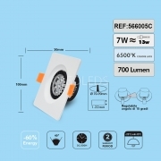 FARETTO BIANCO DA INCASSO LENTE 7W LED QUADRATO ORIENTABILE LUCE FREDDA 6500K