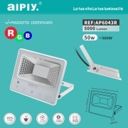 FARETTO FARO LED 50W SLIM RGB AIPIY ALTA LUMINOSITA TELECOMANDO MULTICOLOR