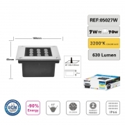 FARETTO INCASSO CALPESTABILE LED 7W IP66 DA ESTERNO LUCE CALDA 3200K QUADRATO