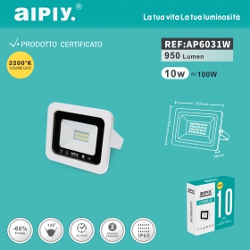 AIPIY FARO LED ESTERNO 10W RESA 100W LUCE CALDA 3200K ALTA LUMINOSITA IP66