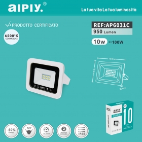 AIPIY FARO LED ESTERNO 10W RESA 100W LUCE FREDDA 6500K ALTA LUMINOSITA IP66