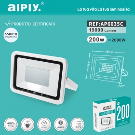 AIPIY FARO LED ESTERNO 200W RESA 2000W LUCE FREDDA 6400K ALTA LUMINOSITA IP66