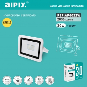 AIPIY FARO LED ESTERNO 30W RESA 300W LUCE CALDA 3200K ALTA LUMINOSITA IP66 SLIM