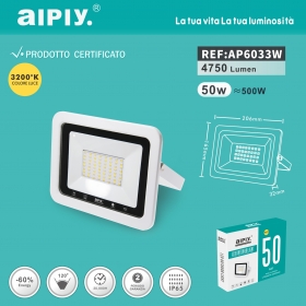 AIPIY FARO LED ESTERNO 50W RESA 500W LUCE CALDA 3200K ALTA LUMINOSITA IP66 SLIM