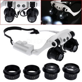OCCHIALI LENTE INGRANDIMENTO 10X 15X 20X 25X PRECISIONE OCULARI 4 LENTI LUCI LED