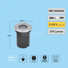 SEGNAPASSO MINI FARETTO CALPESTABILE 1 LED 3 WATT SVILUPPA 30 220V LUCE CALDA